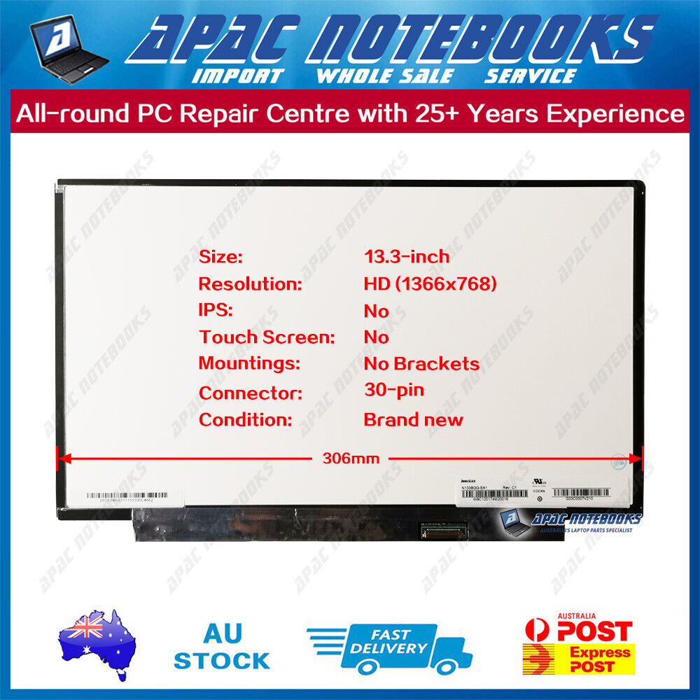 13.3" HD 30Pin LED Screen N133BGE-EB1 N133BGG-EA1 NT133WHM-N23 No Bracket