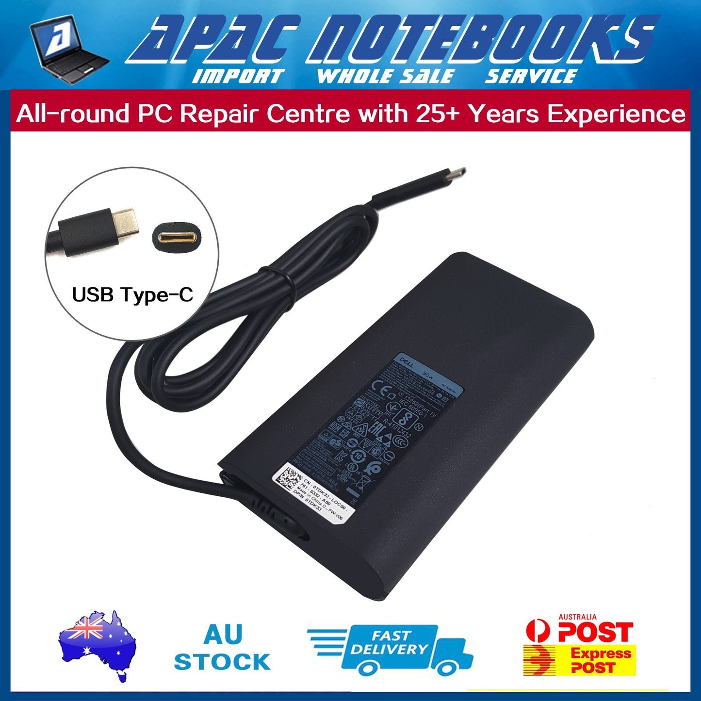Genuine 90W USB Type-C AC Adapter Charger LA90PM170 TDK33 R2M8K WRC3R Y2XGV MDD7
