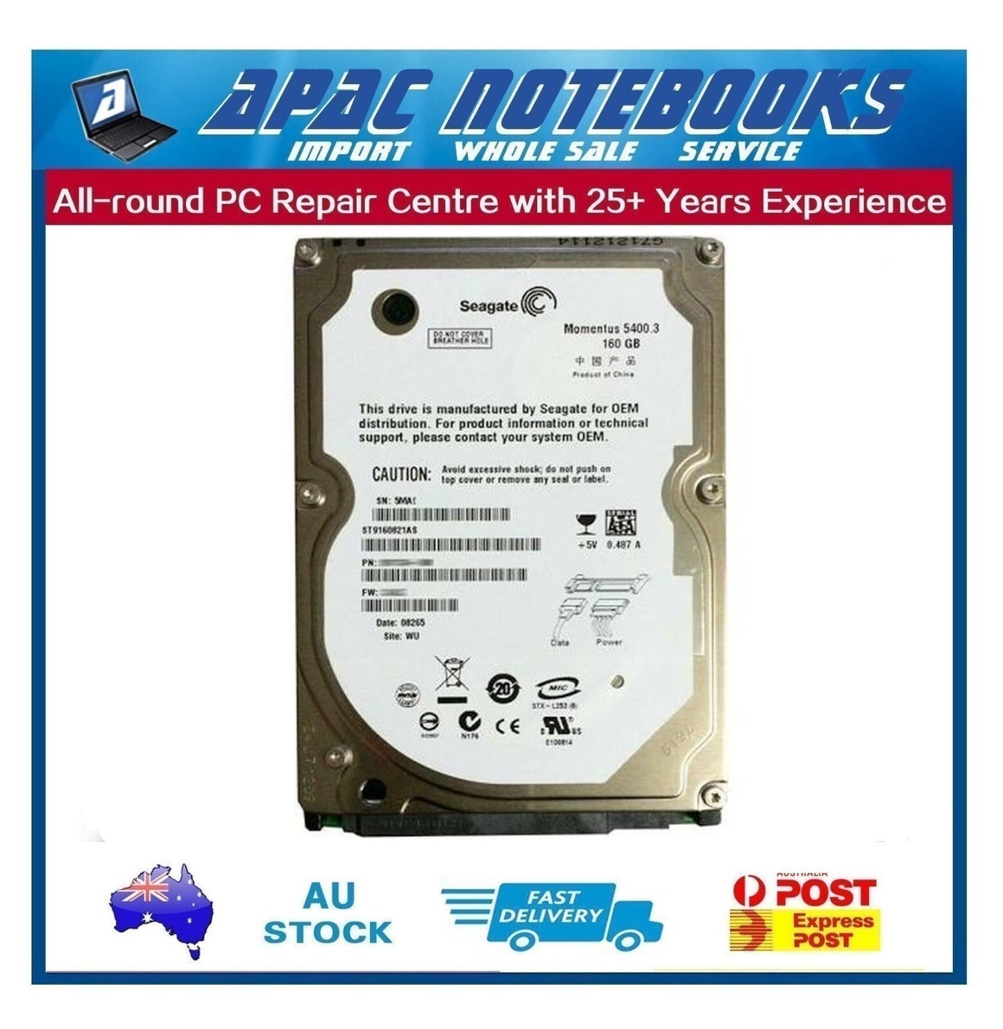 Seagate Momentus 5400.3│160GB│2.5"│SATA│Laptop│Hard Disk Drive│HDD