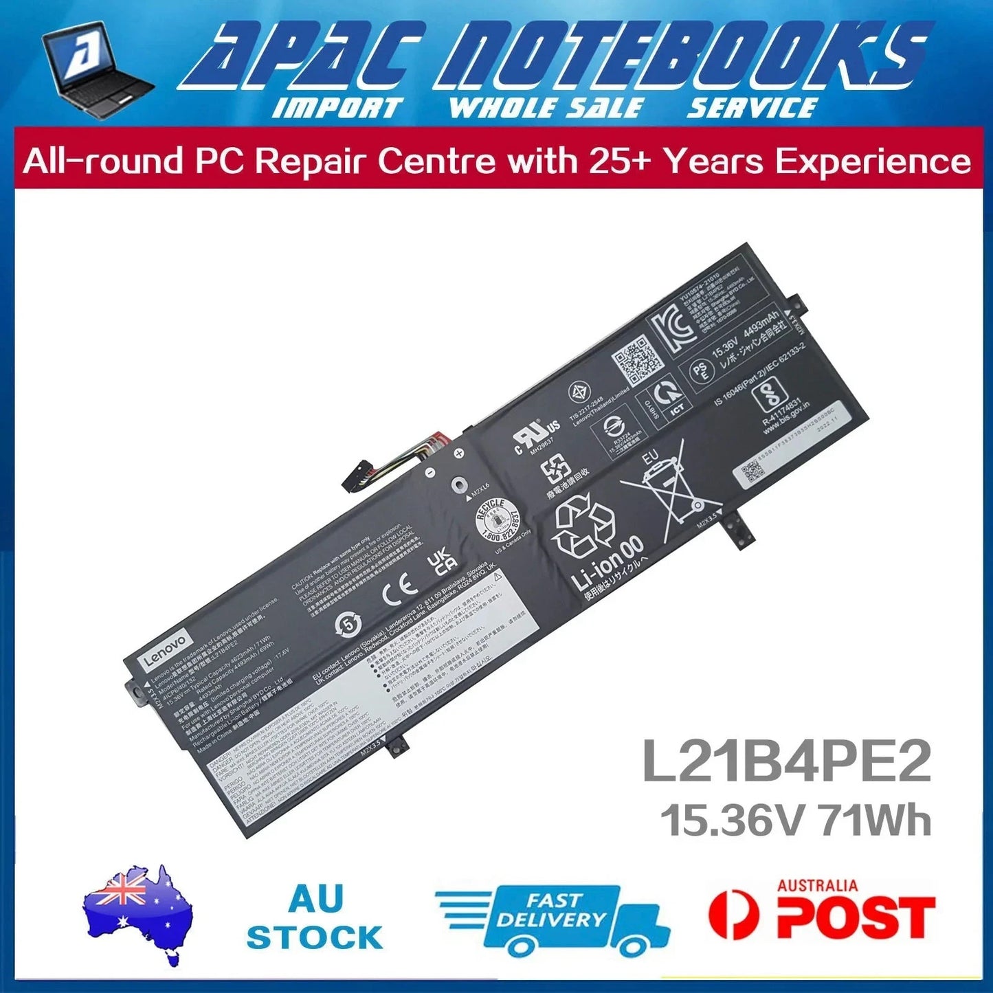 Genuine Battery for Yoga 7 14ARB7 14IAL7 16IAP7 L21B4PE2 L21L4PE0 L21M4PE3 71Wh