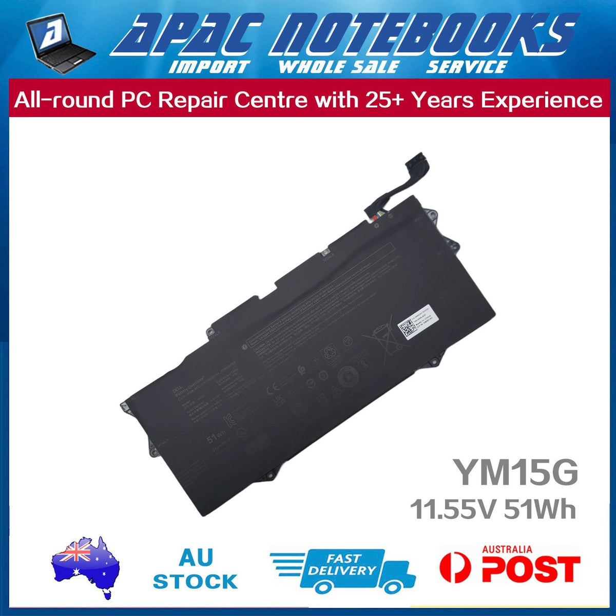 Genuine YM15G Battery for XPS 13 9315 P153G P153G001 G9FHC W6D4H 11.55V 51Wh