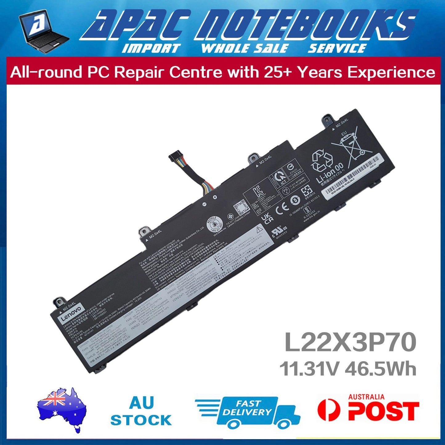 Genuine Battery for L22B3P70 L22D3P70 L22M3P70 L22X3P70 3ICP5/54/90 46.5Wh