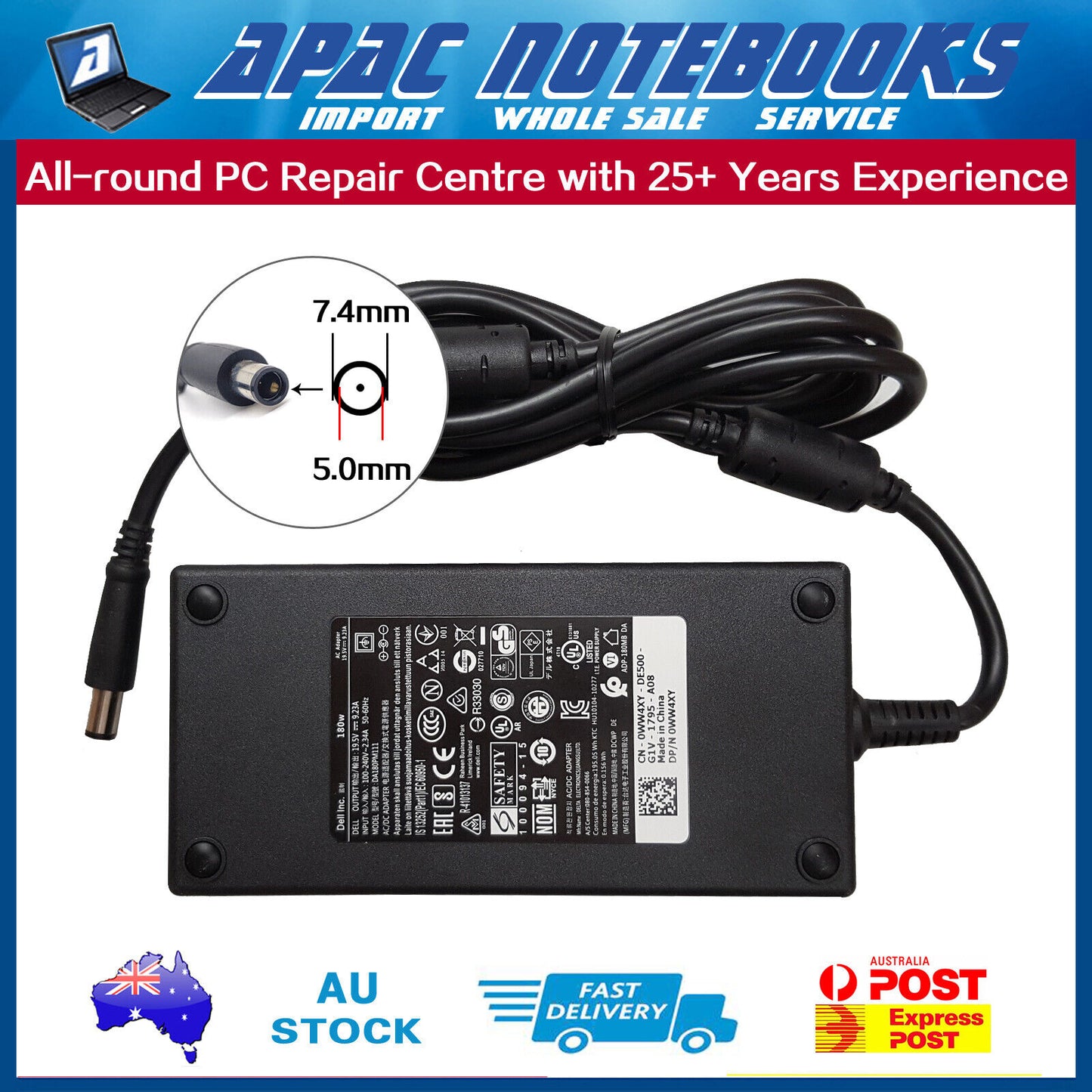 Genuine 180W AC Adapter Charger 19.5V 9.23A 7.4mm*5.0mm DA180PM111 LA180PM180