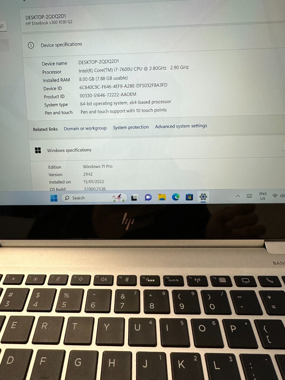 HP Elitebook X360 1030 G2 13.3" Intel i5- 7th /8GB RAM/ 256GB SSD / Win 11 Home