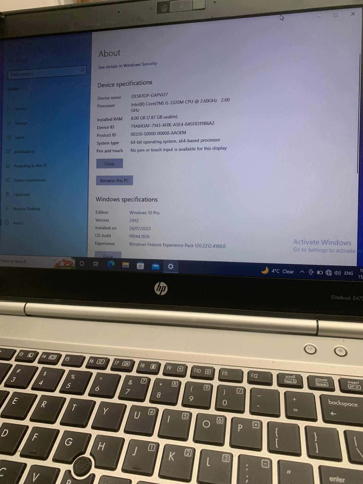 HP EliteBook 8460p 14" Laptop i5 2nd gen CPU 8GB RAM 240GB SSD DVD-RW Win 10 Pro
