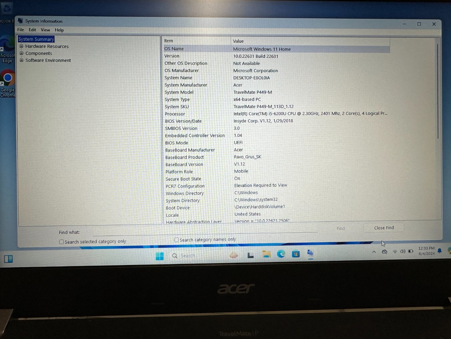 Acer Travelmate P449 Intel Core I5-6200U 15.6" 8GB RAM/ 256GB M2 SSD/Window 11