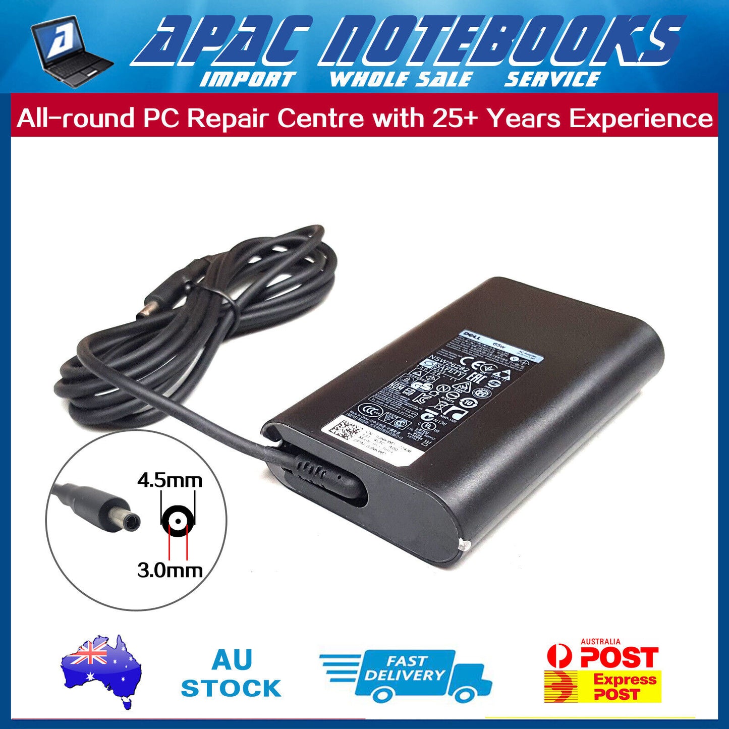 Genuine 65W AC Adapter Charger for Latitude 14 3490 15 3500 3510 3520 3530