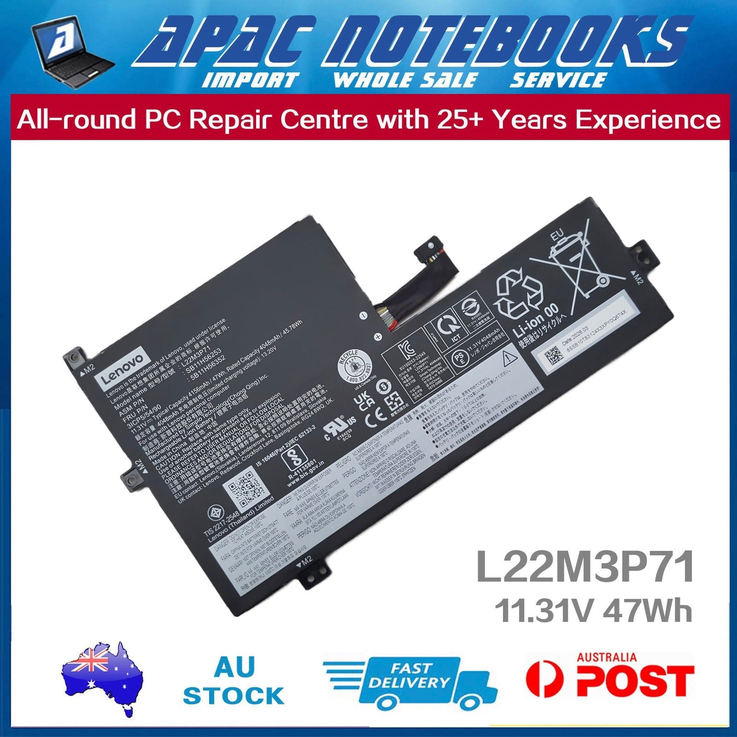 Genuine Battery for L22C3P70 L22D3P71 L22M3P71 5B11H56352/53/54/55/56/57 47Wh