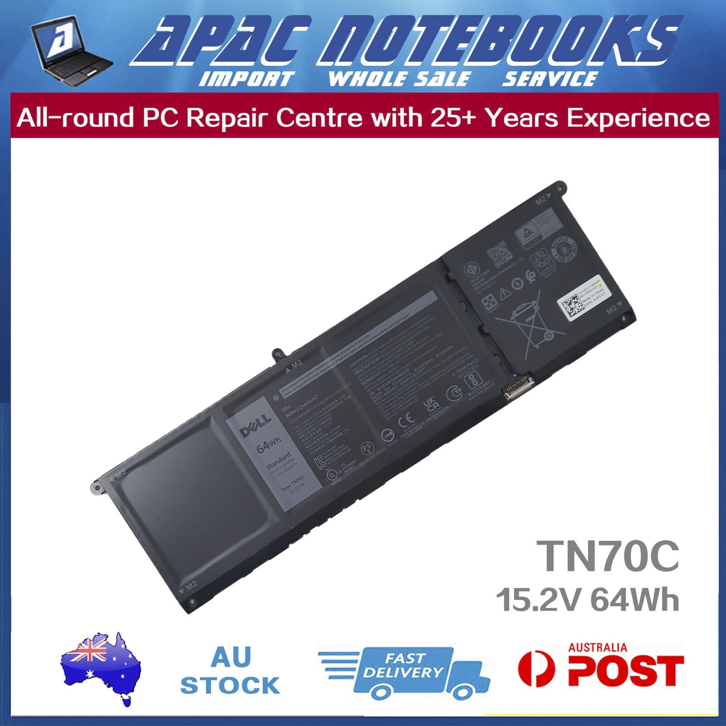 Genuine TN70C Battery for Vostro 15 3535 5510 5515 16 5620 5625 5630 5635 64Wh