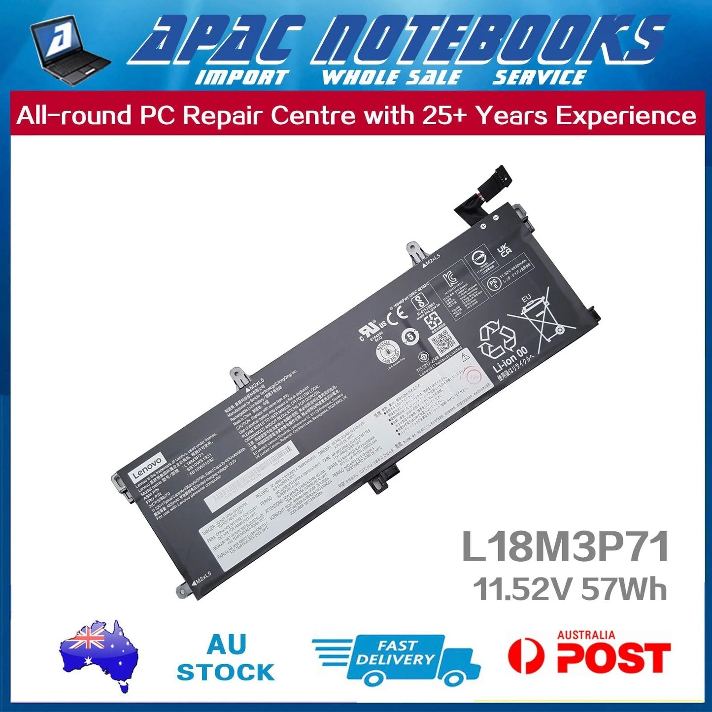Genuine Battery for L18L3P71 L18M3P71 L18S3P71 02DL011 02DL012 11.52V 57Wh