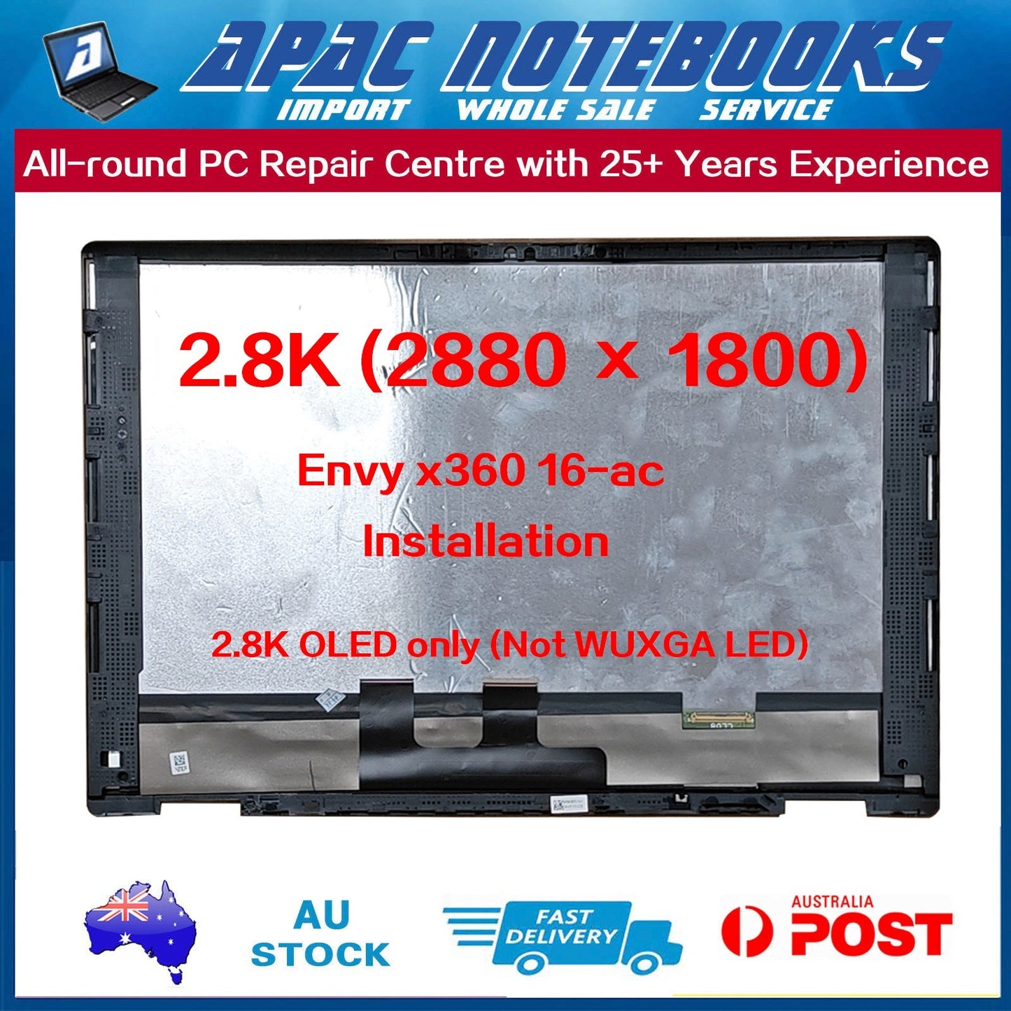 16" 2.8K LCD Touch Screen Assembly HP ENVY x360 16-ac N86626-001 +Installtion