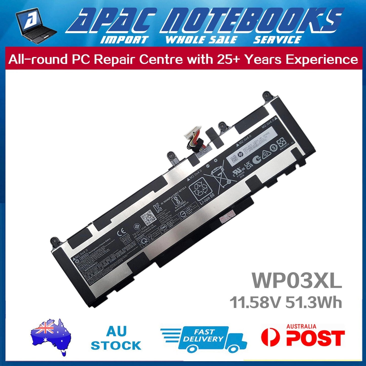 Genuine WP03XL Battery HP M64304-171 -1D1 -2C1 -2D1 M73466-002 -005 -006 51.3Wh