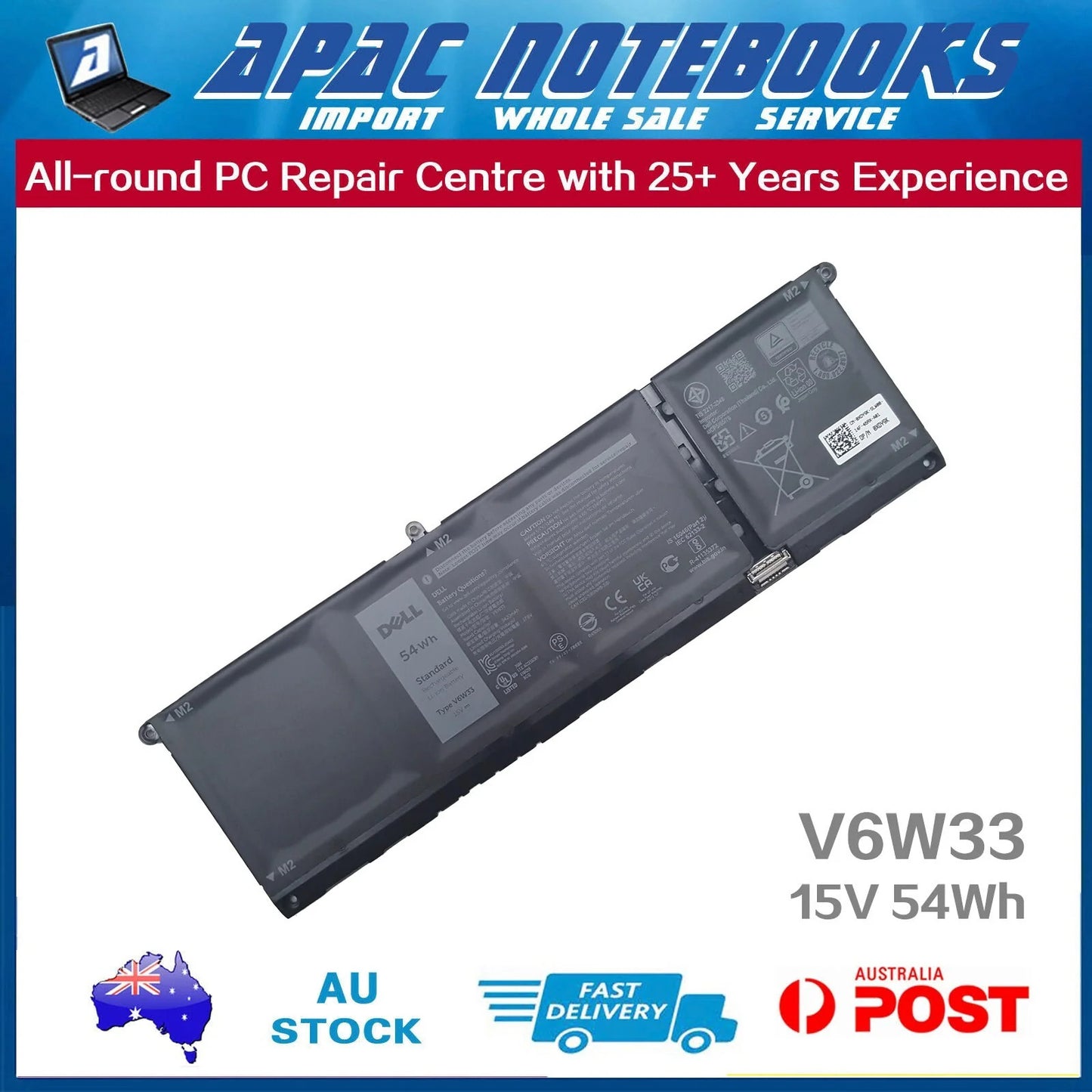 Genuine V6W33 Battery for Inspiron 13 5310 5320 5330 15 5510 5515 5518 54Wh