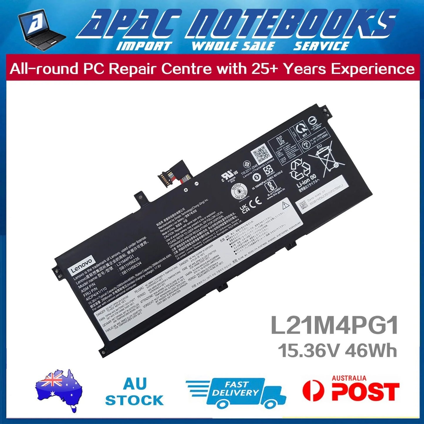 Genuine Battery for ThinkPad L13 Gen 3 Gen 4 L13 Yoga Gen 3 Gen 4 15.36V 46Wh