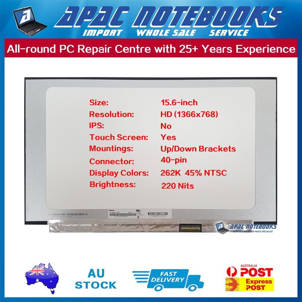 15.6" HD 40Pin No Bracket LED Touch Screen NT156WHM-T03 V8.1