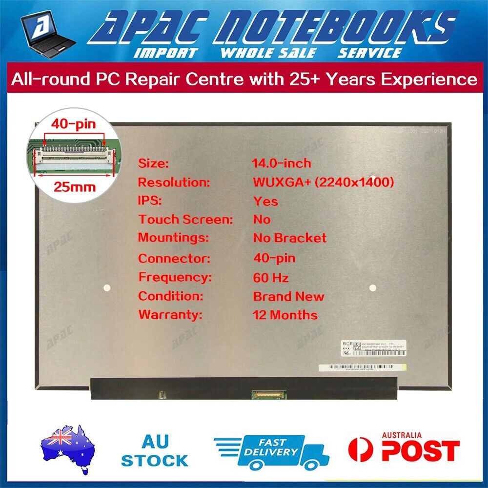 14.0" 2240x1400 40Pin LED Screen NV140DRM-N61 V8.1 5D11E38621 82NC
