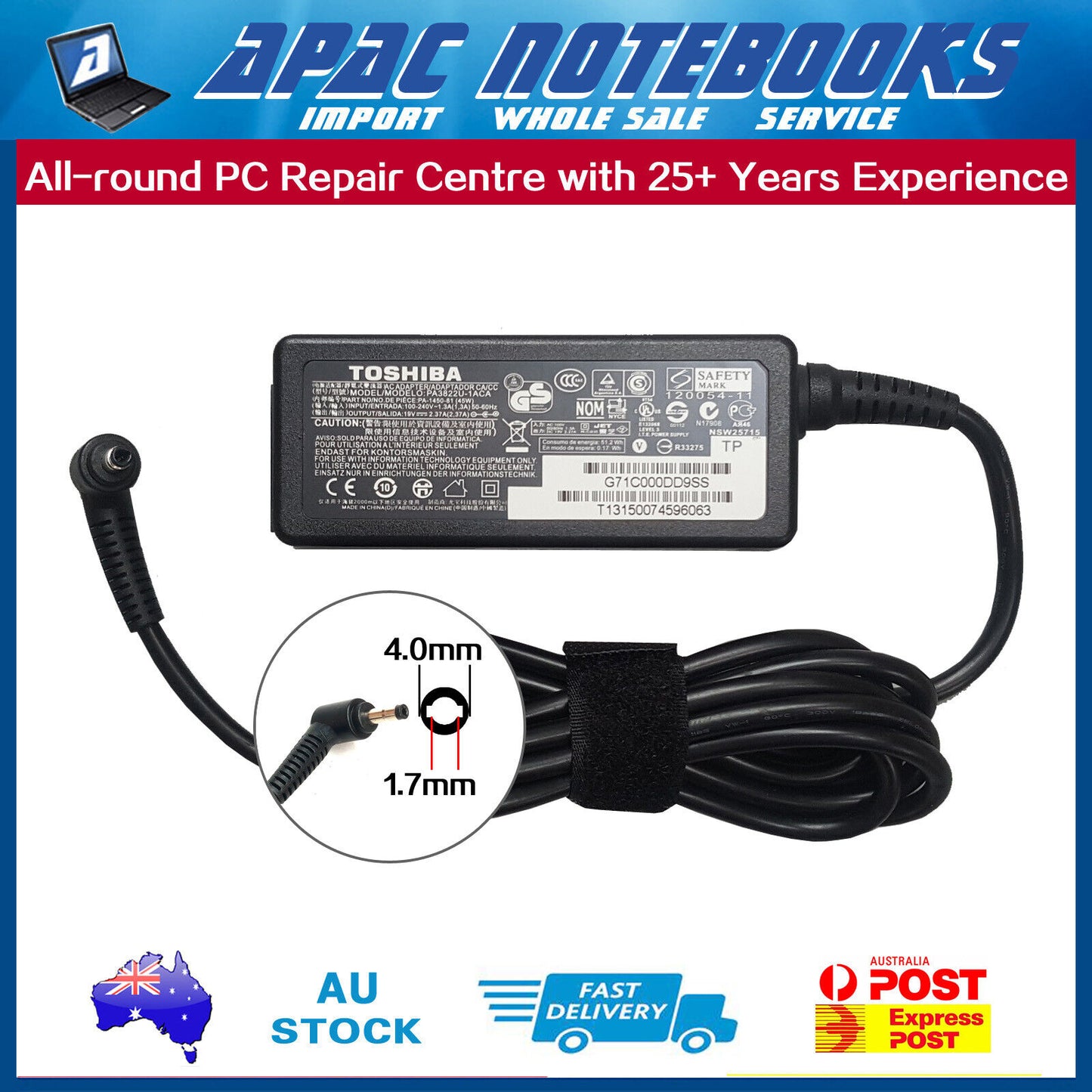 Genuine 45W AC Adapter Charger TOSHIBA Portege Z20t PT15AA-01M009