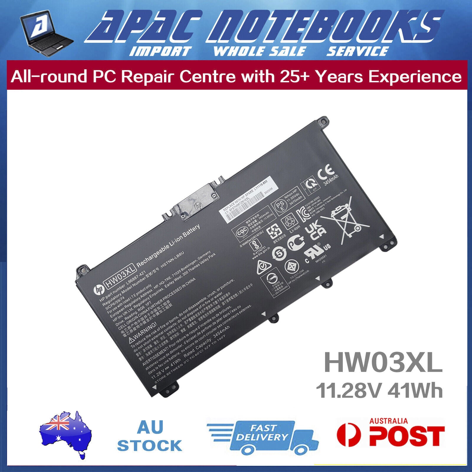 Genuine HW03XL Battery HP Laptop 17-cn 17-cn0013dx 17t-cn 17t-cn000 17s-cu 41Wh