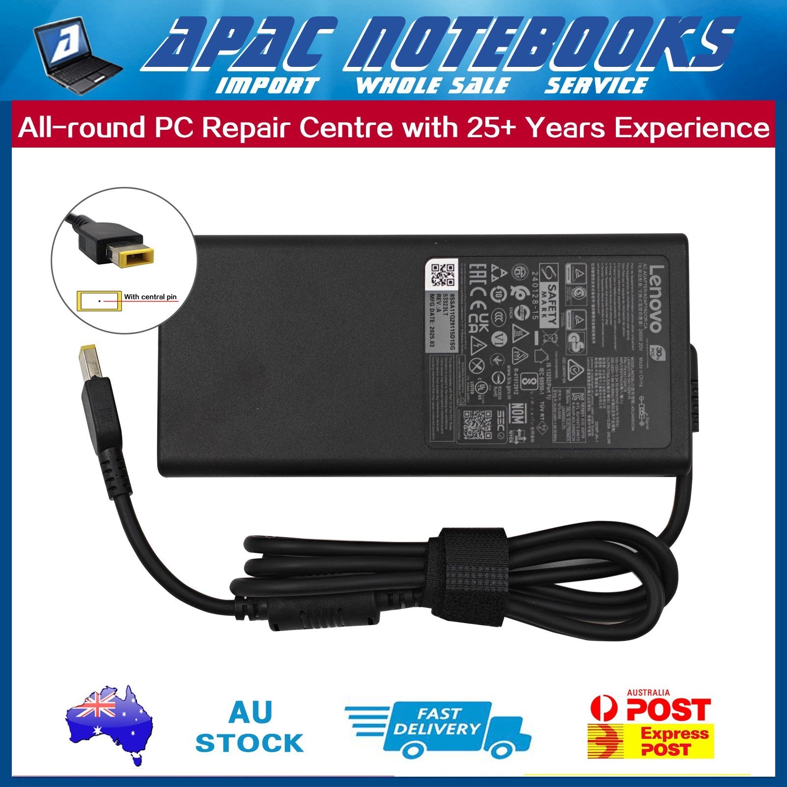Genuine 245W AC Adapter Charger for Legion 5 15AHP10 15AKP10 15IAX10 15IRX10H