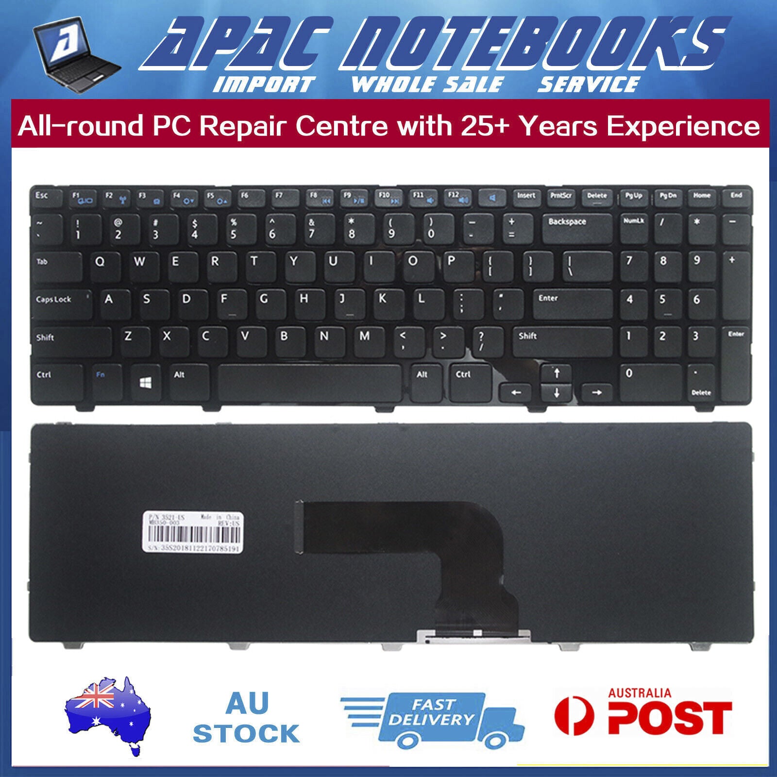 Genuine Keyboard With Frame For Dell Vostro 2521