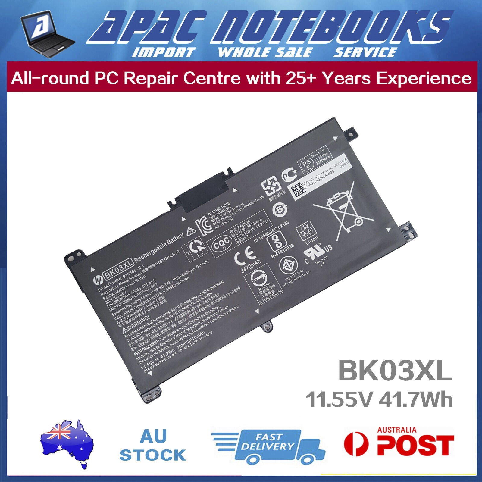 Genuine BK03XL Battery HP HSTNN-LB7S HSTNN-UB7G 916366-421 916366-541 916811-855