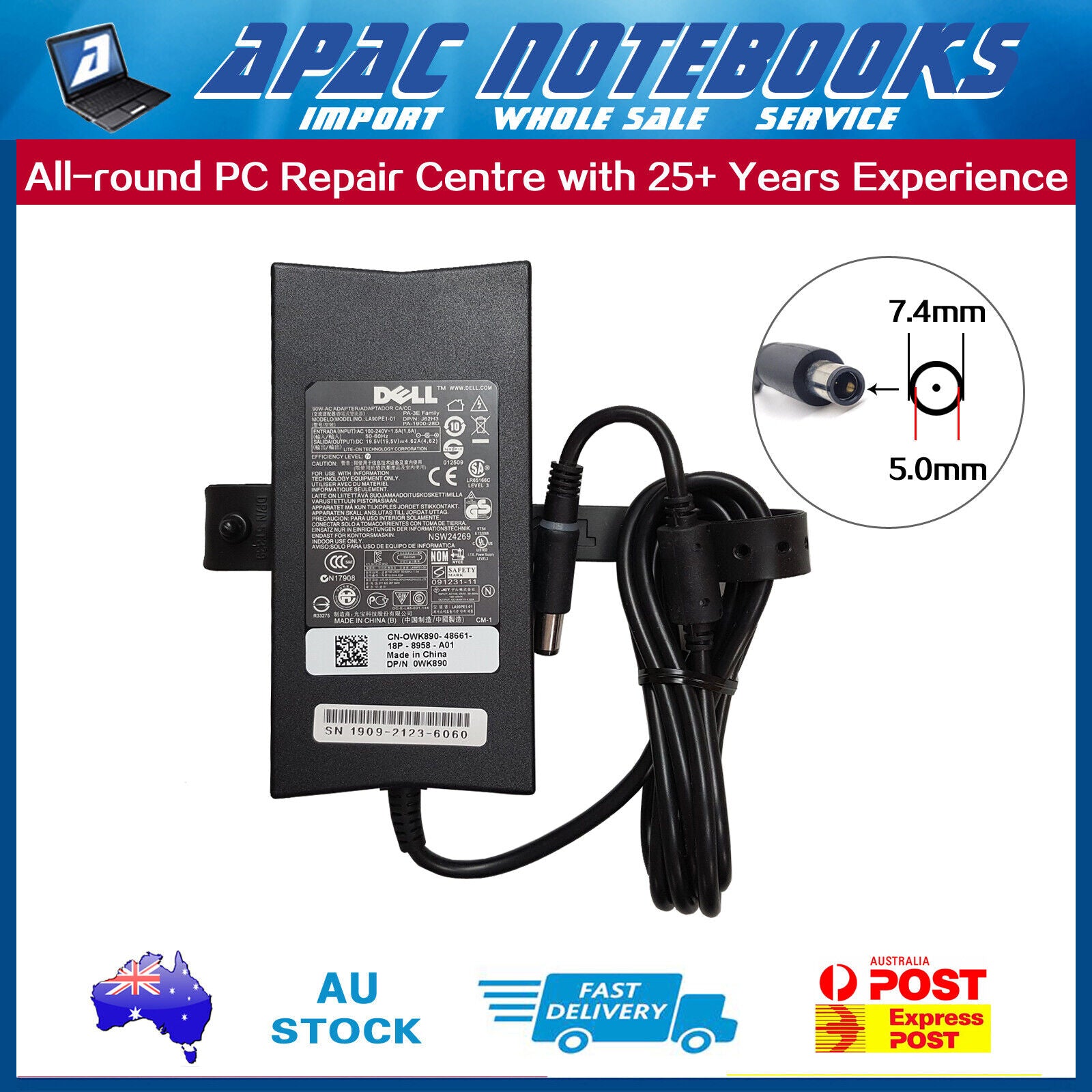 Genuine 90W AC Adapter Charger Vostro 1500 1550