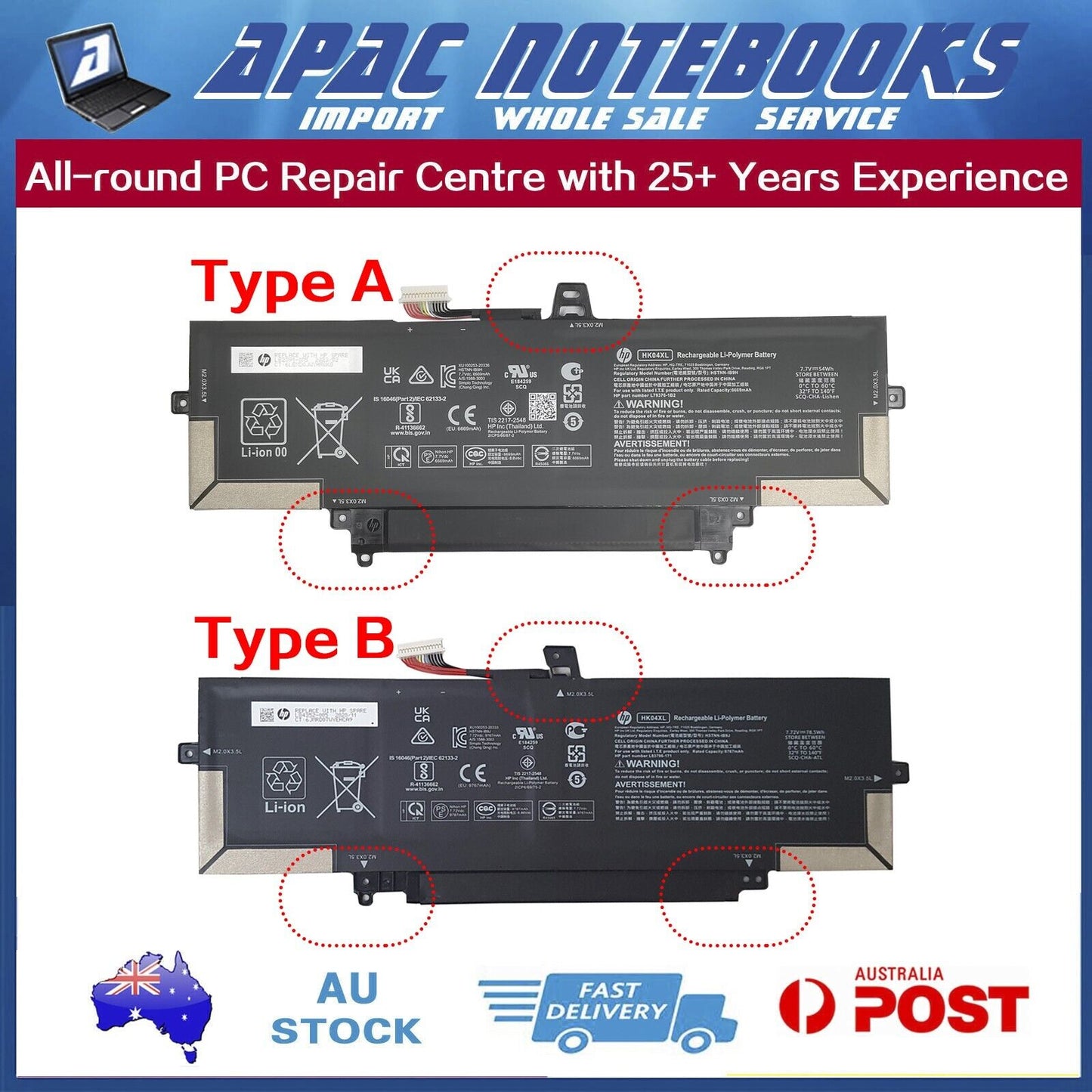 Genuine HK04XL Type-A Battery HP EliteBook x360 1030 1040 G7 G8 HK04054XL 54Wh