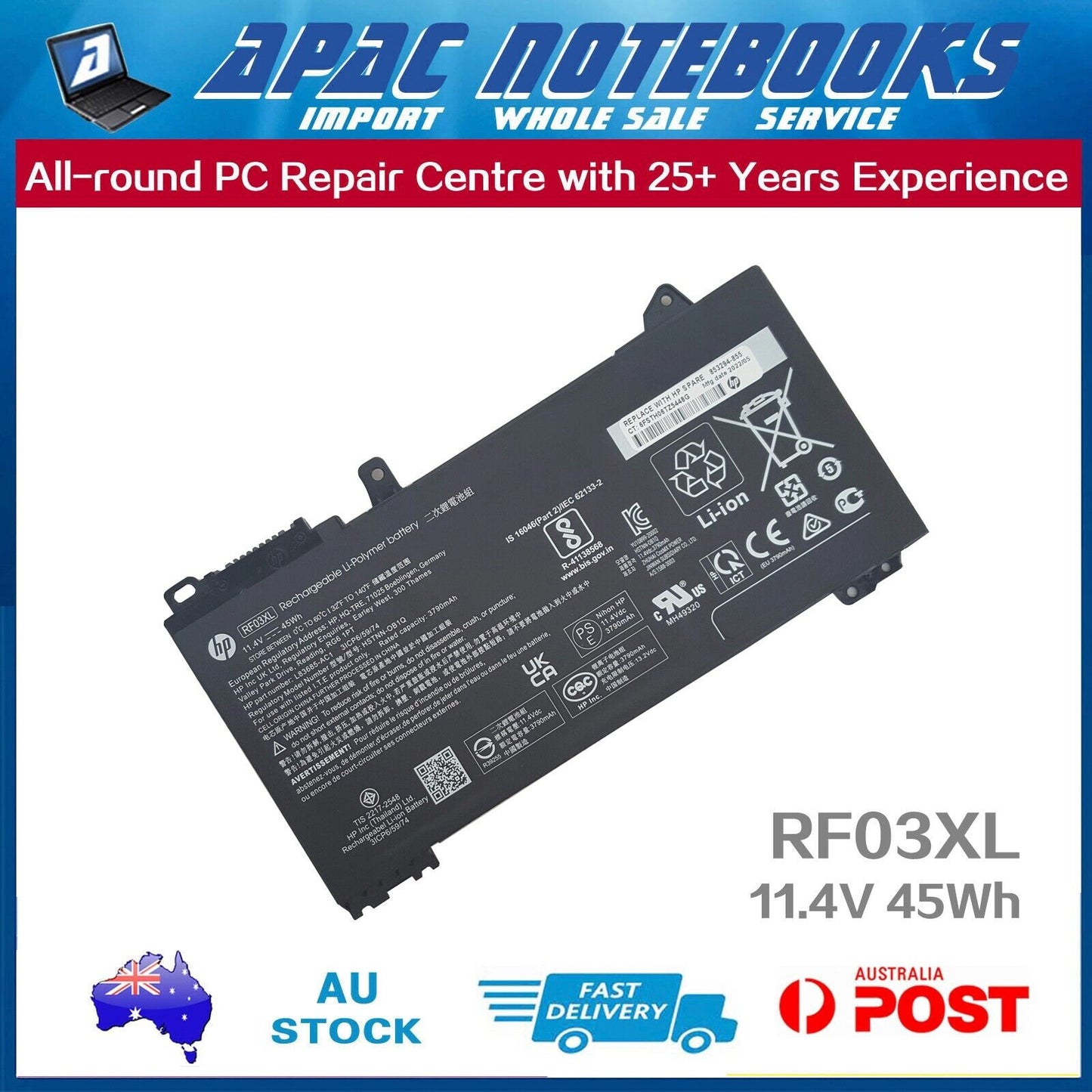 Genuine RF03XL Battery HP L32407-2B1 -2B2 -2C1 -2C2 -541 -AC1 -AC2 11.4V 45Wh