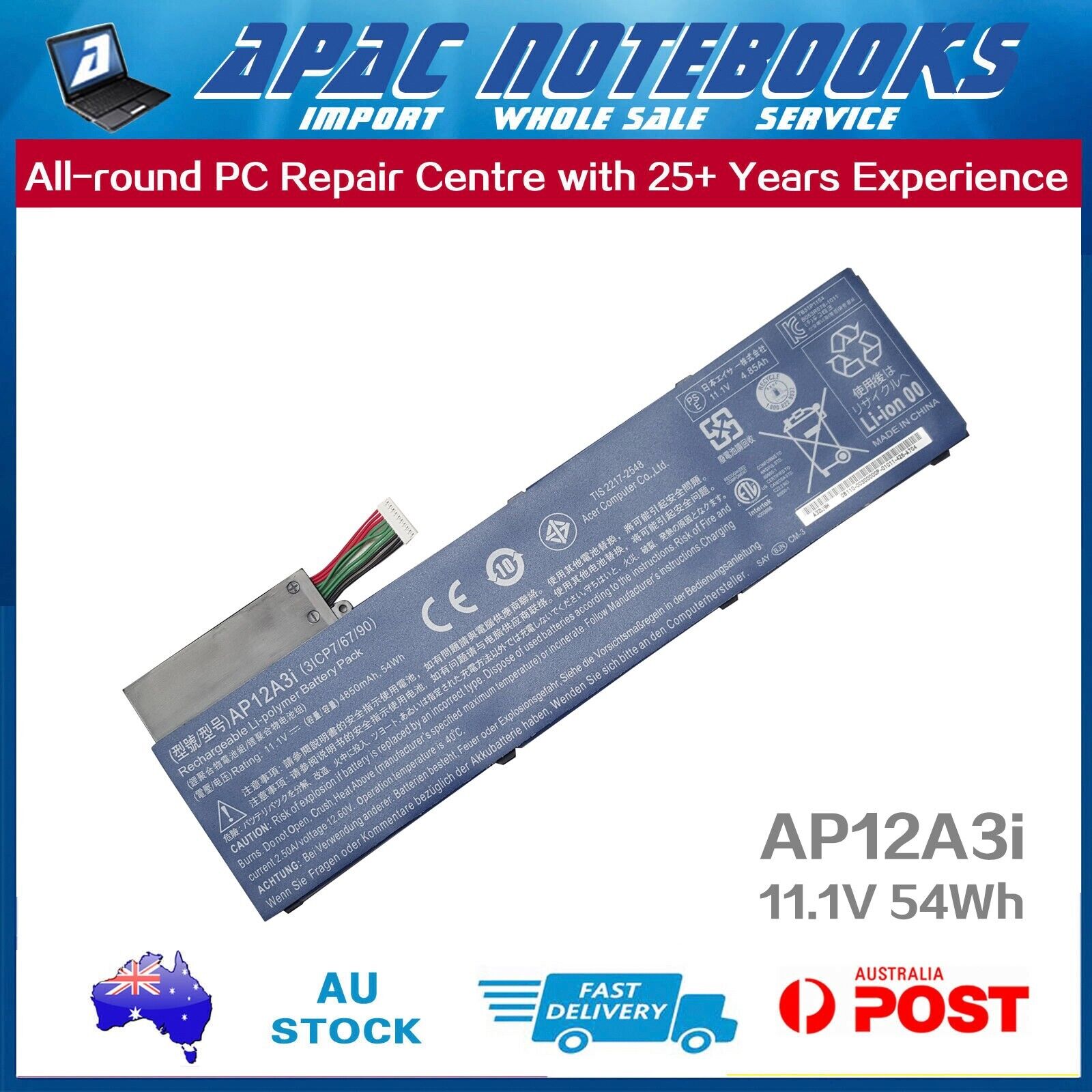 Genuine Acer Battery AP12A3i AP12A4i 3ICP7/67/90 11.1V 54Wh