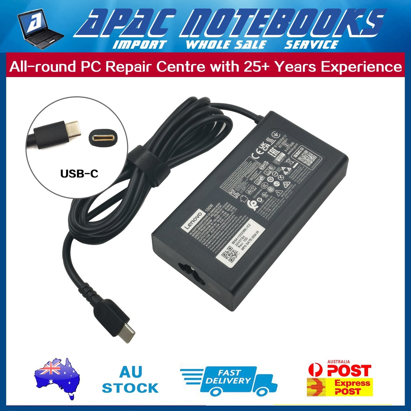 Genuine 100W USB-C Charger IdeaPad Slim 5 15IRH9 15IRH9R 15IRU9