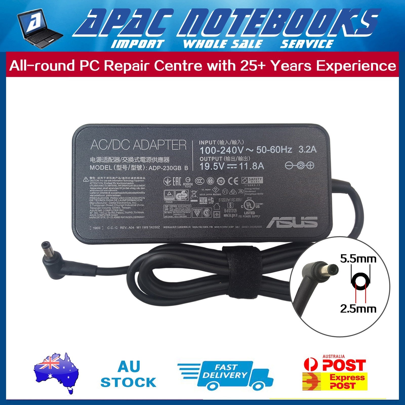 Genuine 230W AC Adapter Charger for Asus ROG 11.5V 11.8A 5.5mmx2.5mm
