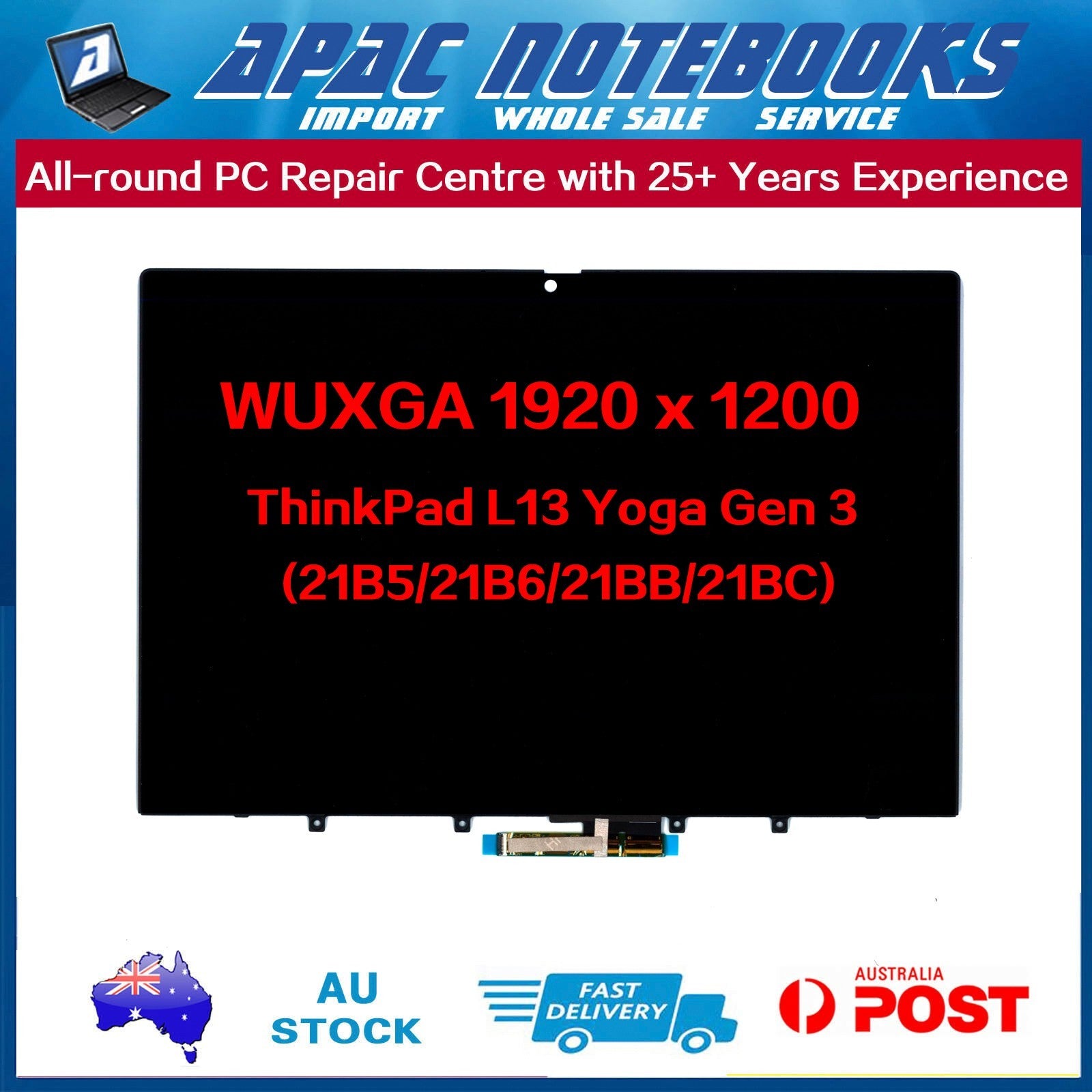 13.3 LCD Touch Screen Assembly Lenovo ThinkPad L13 Yoga Gen 3 Type 21BB 21B6