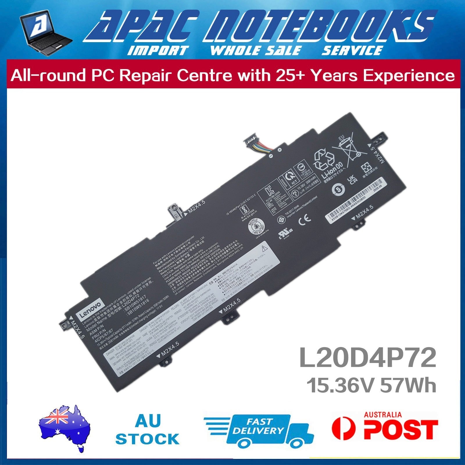 Genuine Lenovo Battery ThinkPad T14s Gen 2 Type 20WM 20WN 20XF 20XG 15.36V 57Wh