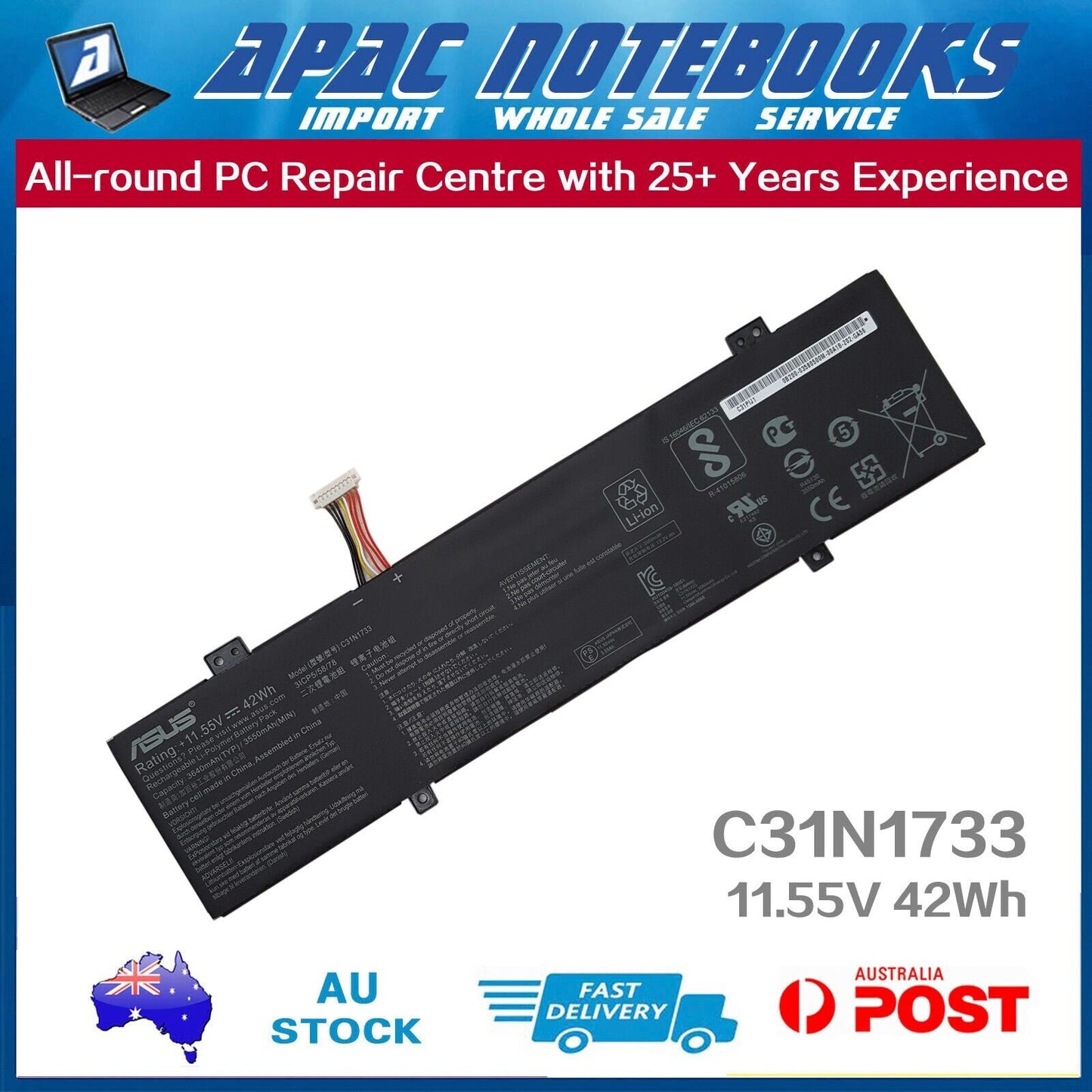 Genuine C31N1733 Battery Asus TP412FA TP412FAC TP412UA 3ICP5/58/78 11.55V 42Wh