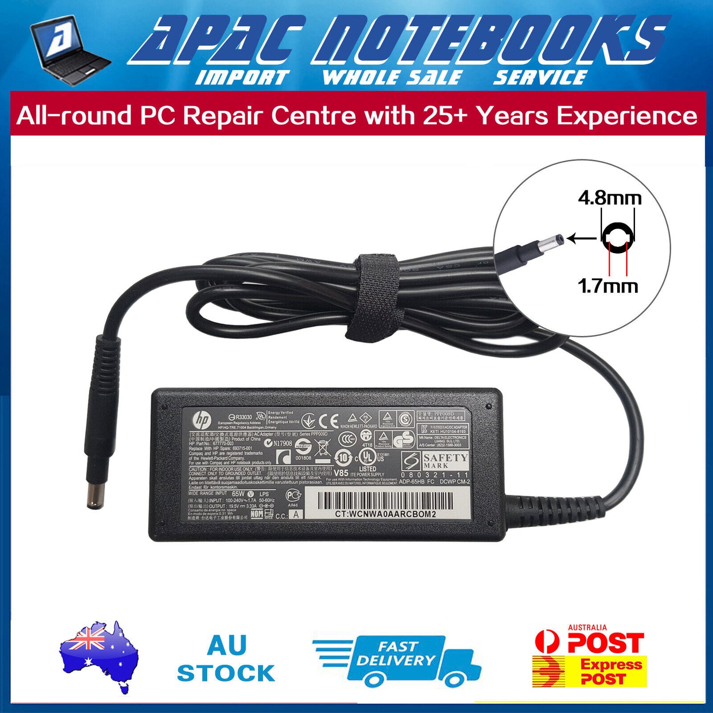 Genuine 65W AC Adapter Charger HP Ultrabook 677770-003 613149-003 19.5V 3.33A