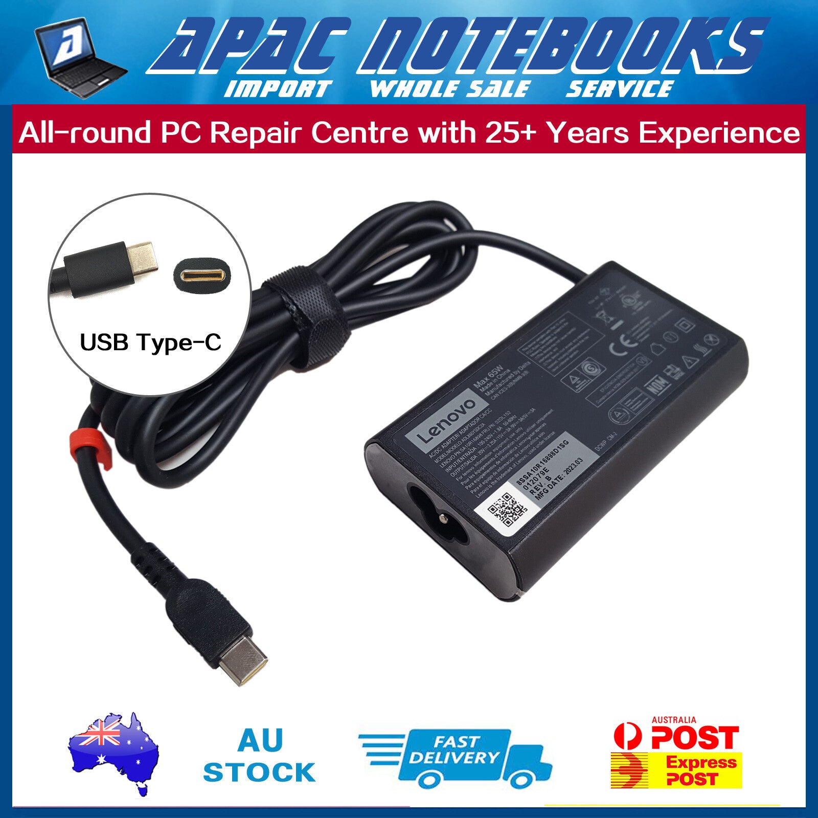 Genuine 65W USB Type-C AC Adapter Charger Lenovo ThinkPad X1 Tablet 2nd3rdGen