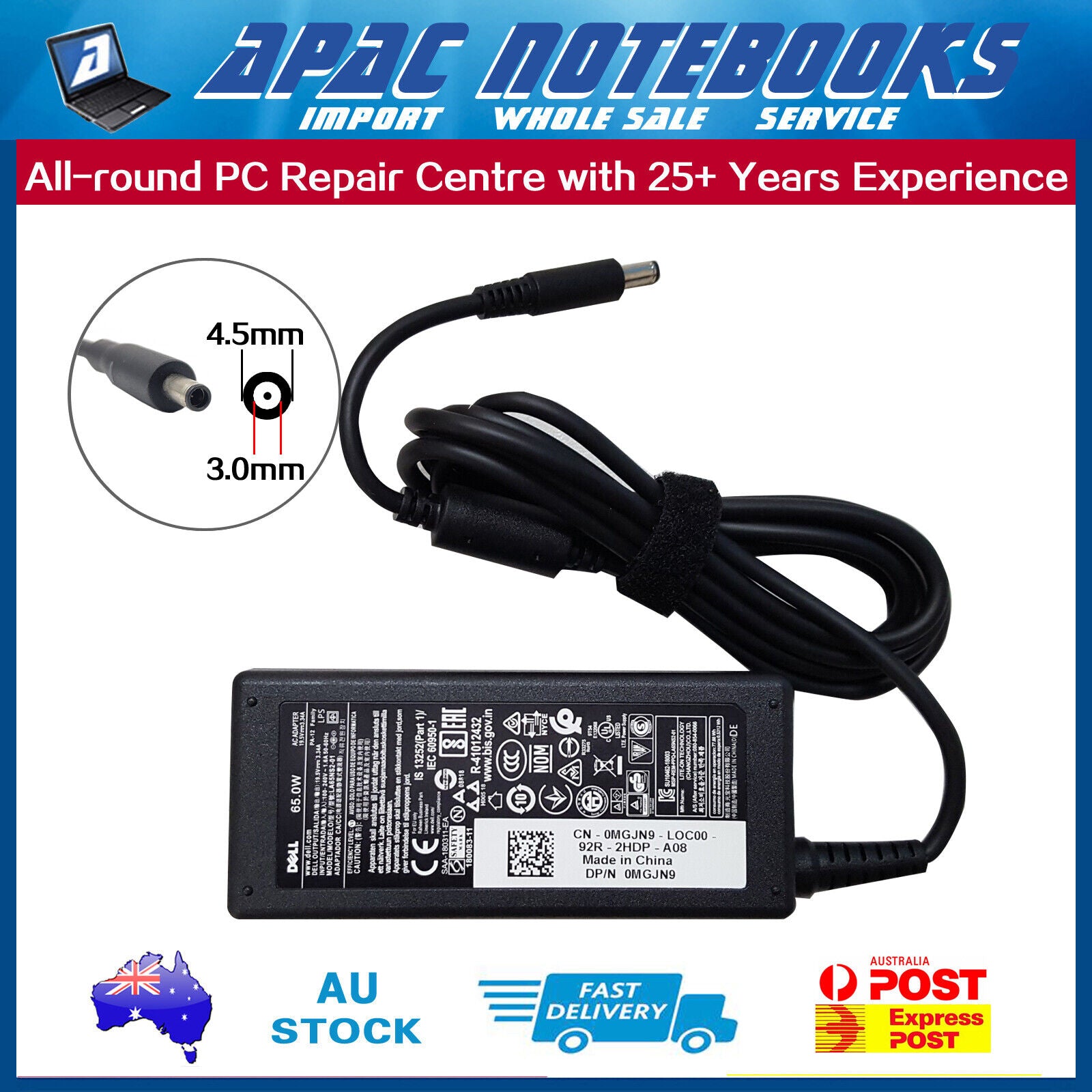 Genuine 65W AC Adapter Charger for Inspiron 14 5430 5435 5455 5458 5468