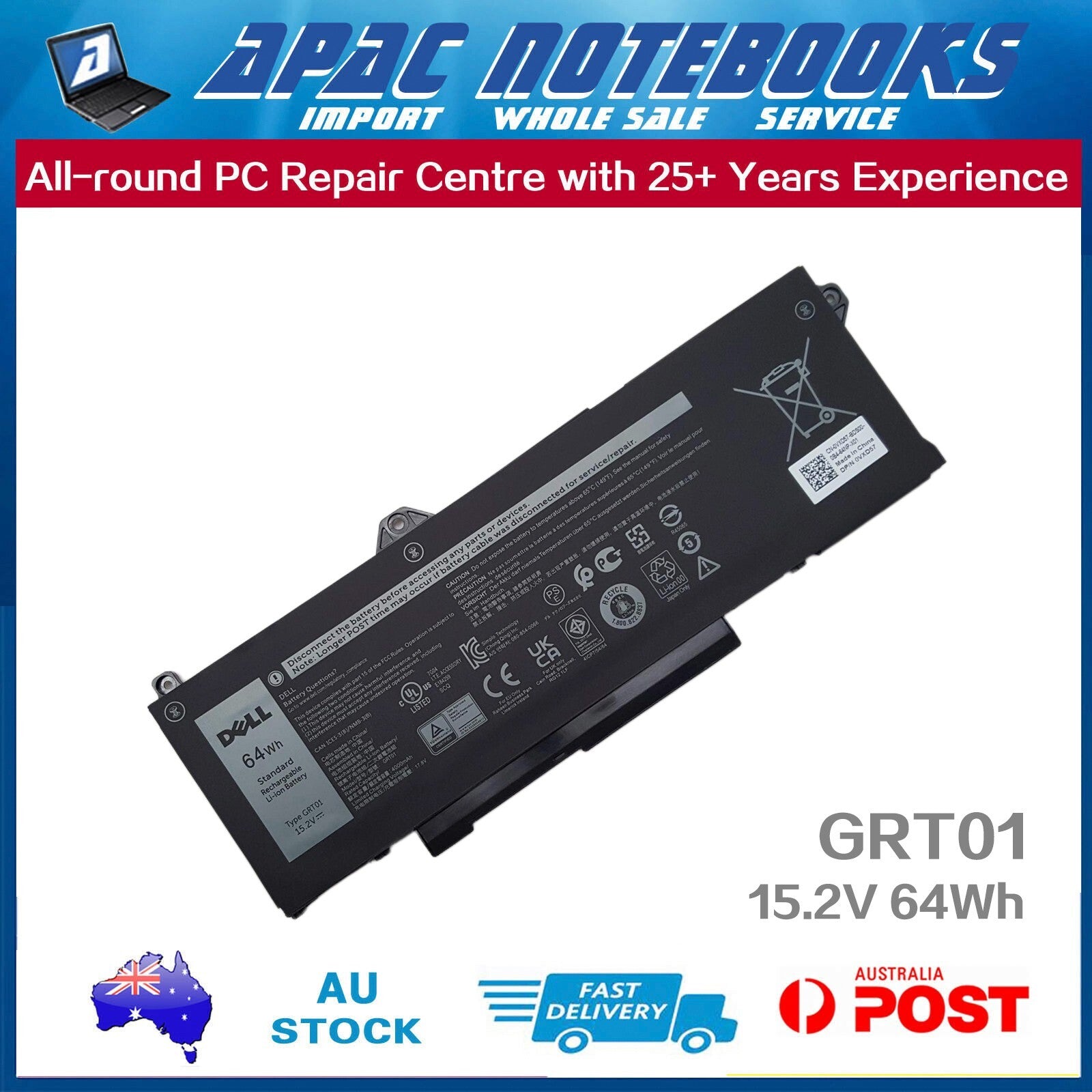 Genuine GRT01 Battery for 05RGW 0P3TJ 53XP7 9JRV0 R05P0 VXD57 P50E P104F P137G