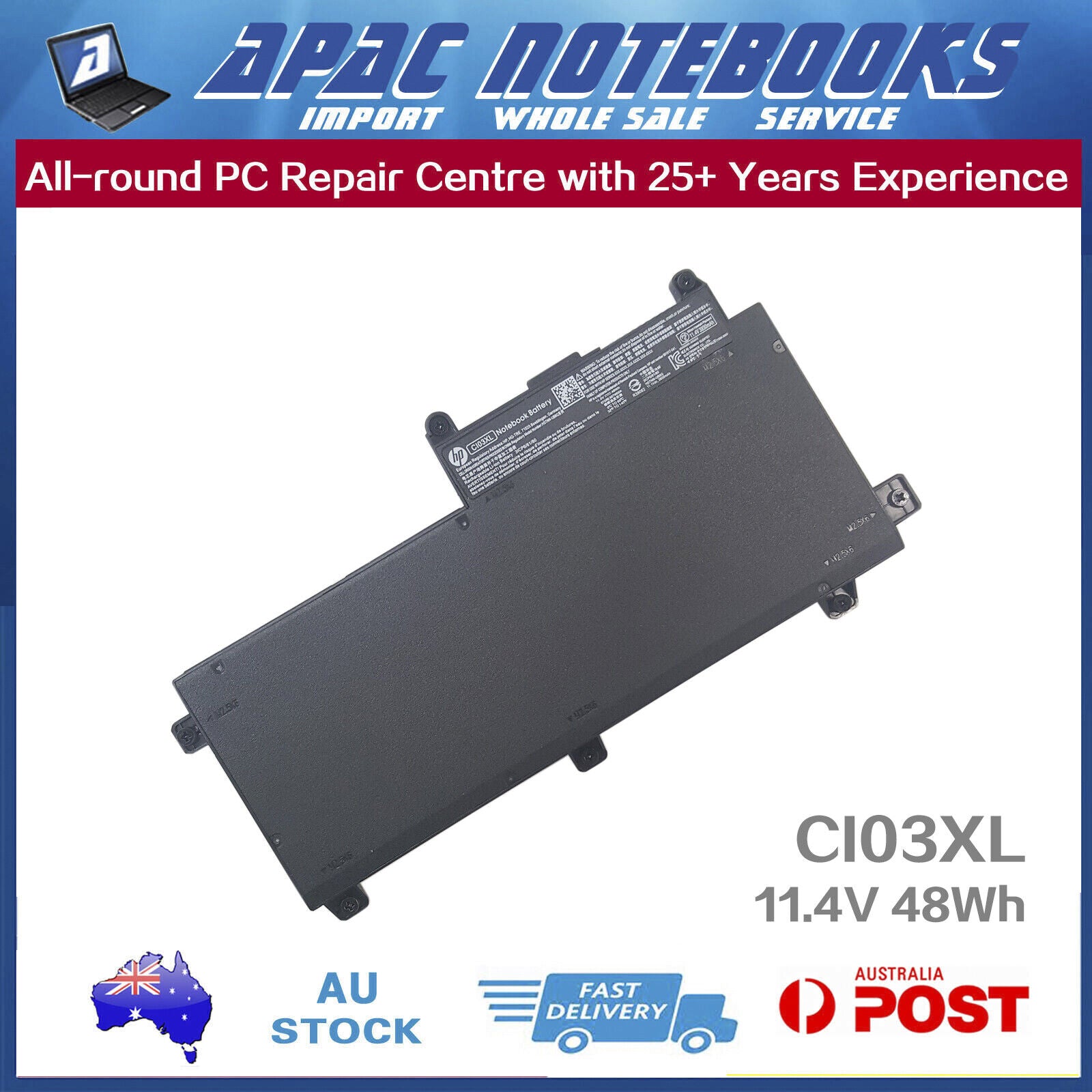 Genuine CI03XL Battery HP HSTNN-I66C HSTNN-I67C HSTNN-PB6K HSTNN-UB6Q 11.4V 48Wh