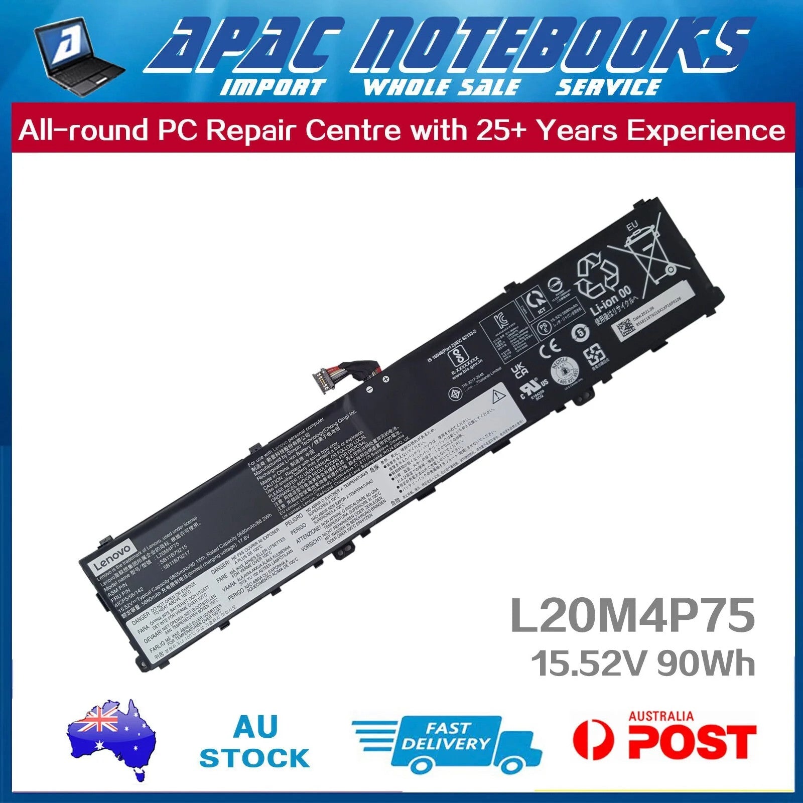Genuine Battery for L20D4P75 L20M4P75 5B11B79217 5B11B79218 15.52V 90.1Wh