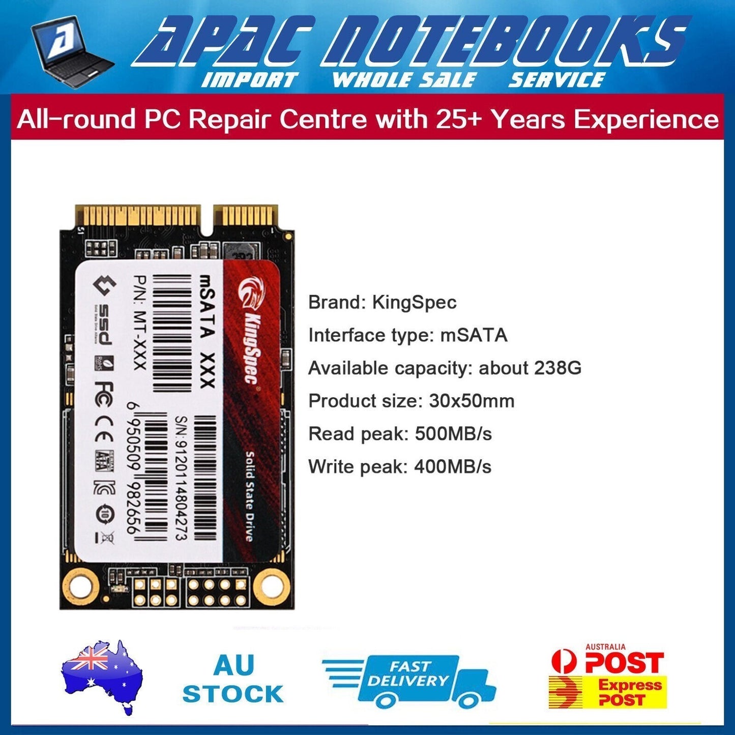 KingSpec 256gb mSATA SSD Solid State Module for Window/7/8/10/Linux/MacOS