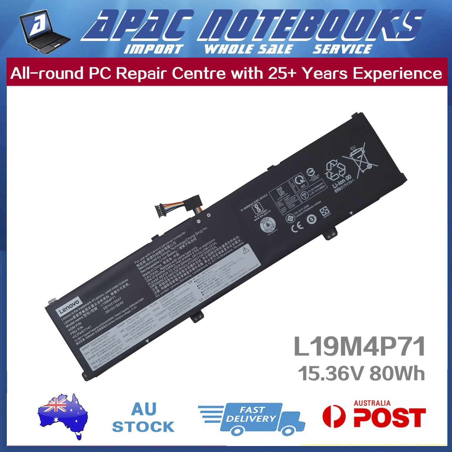 Genuine Lenovo Battery L19C4P71 L19M4P71 5B10X19049 5B10X19050 15.36V 80Wh