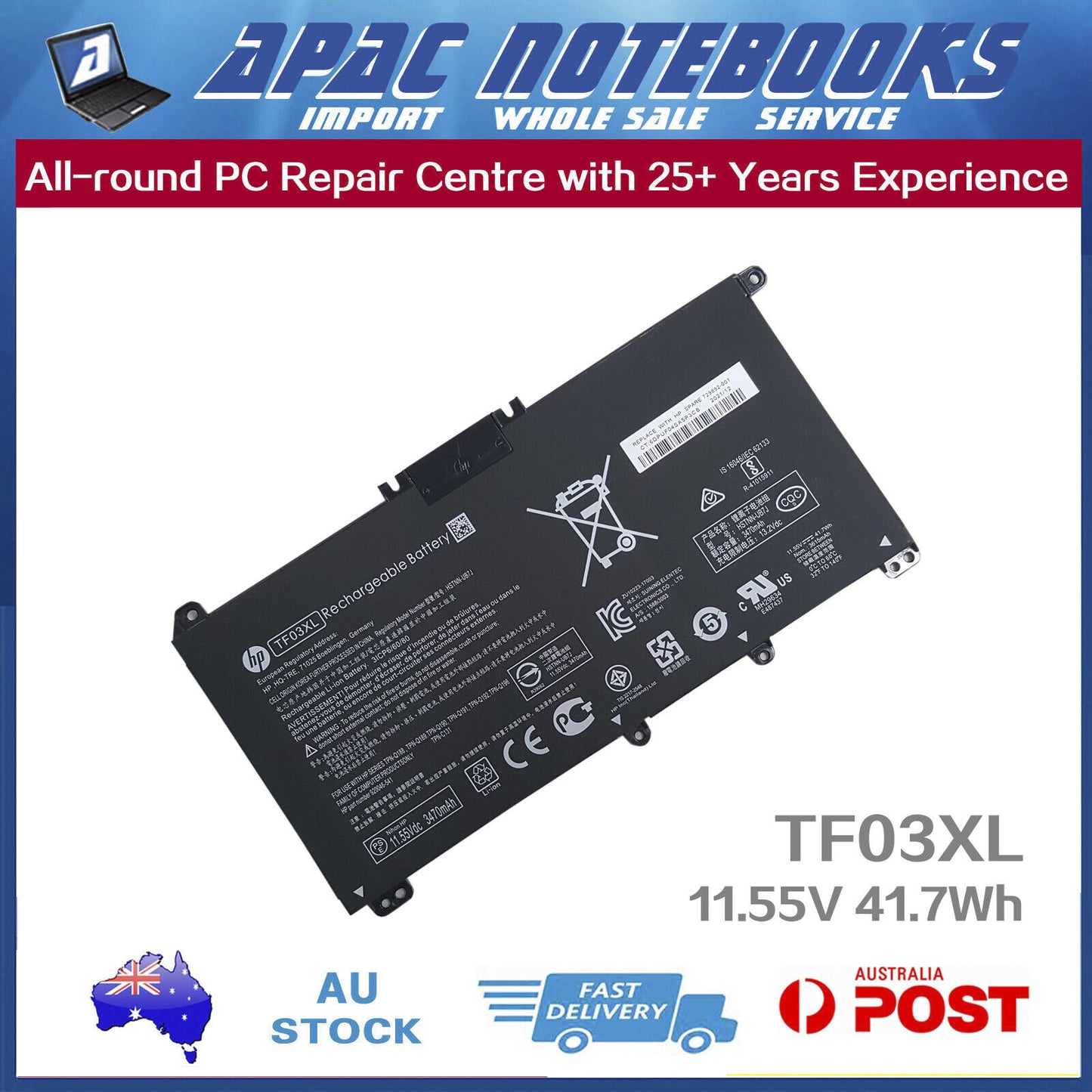 Genuine TF03XL Battery HP Notebook 14-bp 14-bp004tu 14-bp045tx 14-bp118tx 41Wh