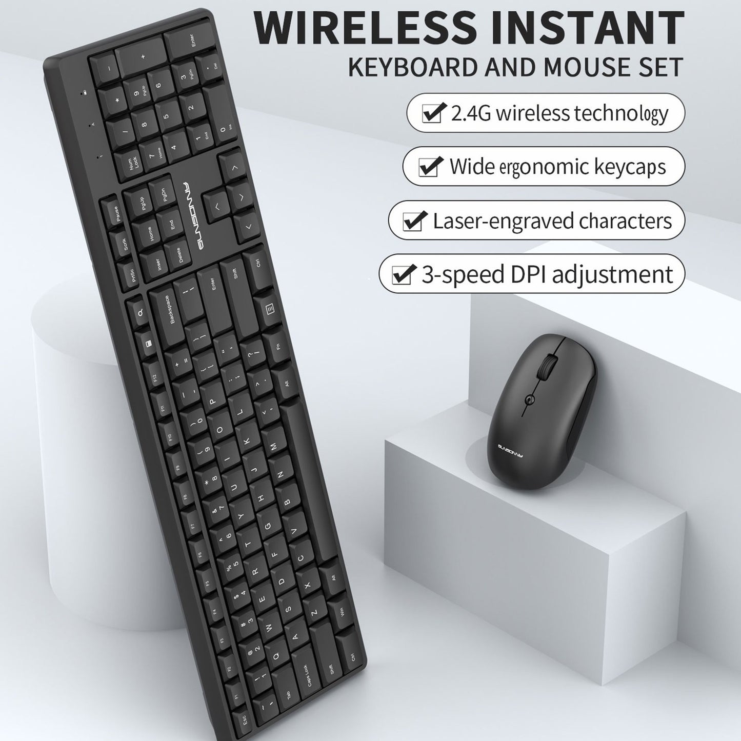 2.4G Wireless High-Precision 1600DPI Mouse and Full-Size AU Keyboard  Combo Set