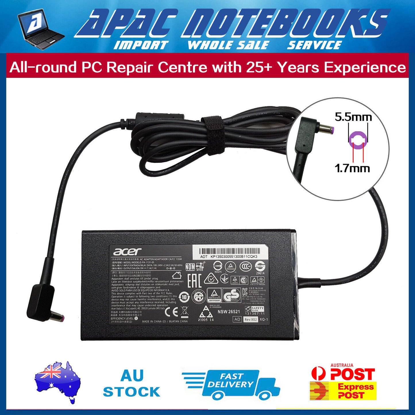 Genuine 135W AC Adapter Charger Acer PA-1311-16