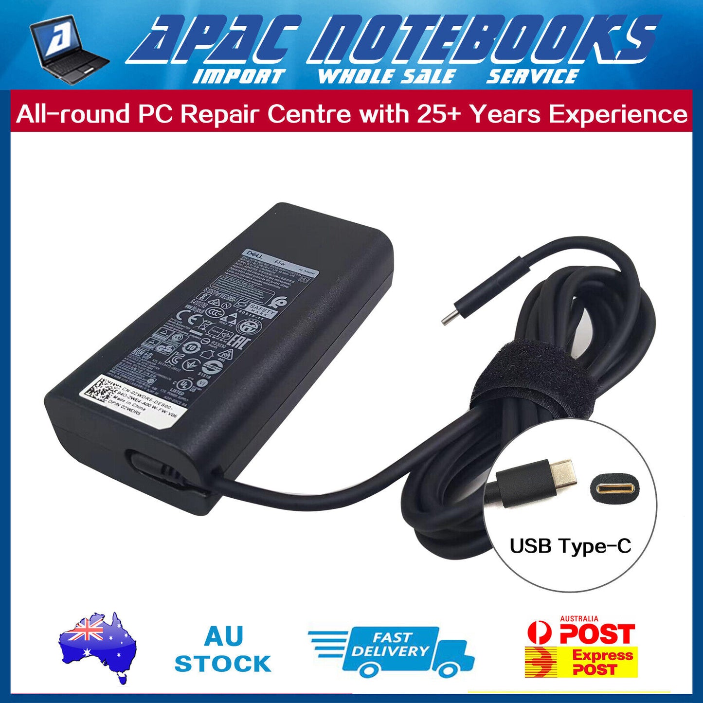 Genuine 65W USB Type-C AC Adapter Charger Inspiron 14 7420 7425 2in1