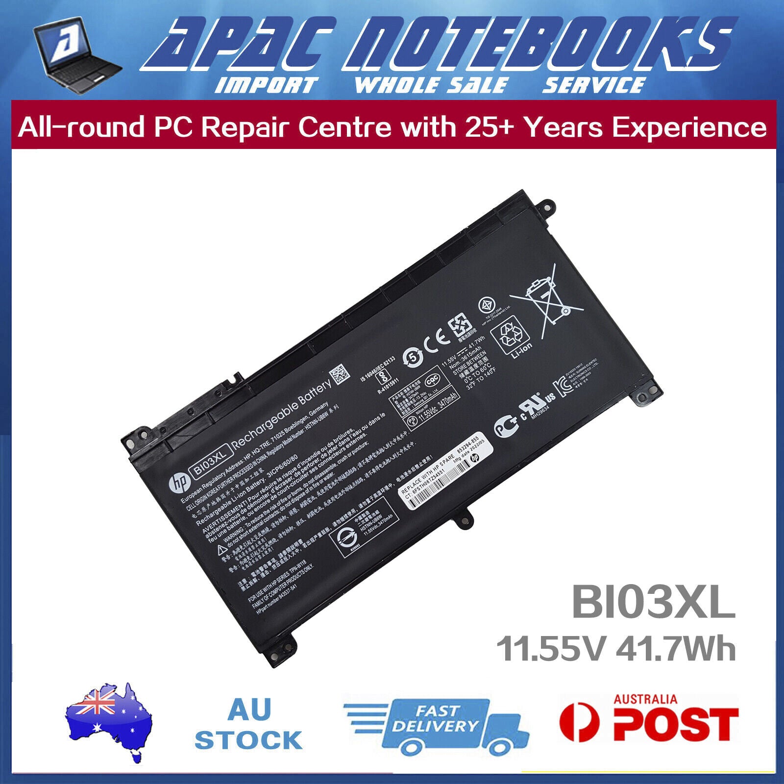 Genuine BI03XL Battery HP Stream 14-ax 14-ax010nz 14-cb 14-cb058sa 14-ds 41.7Wh