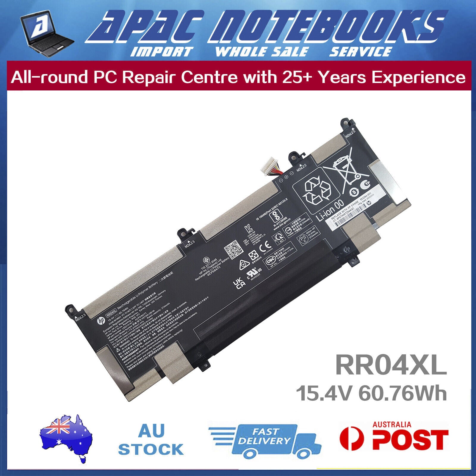 Genuine RR04XL Battery HP L60213-AC1 L60213-2C1 L60373-005 4ICP5/64/73 60.76Wh