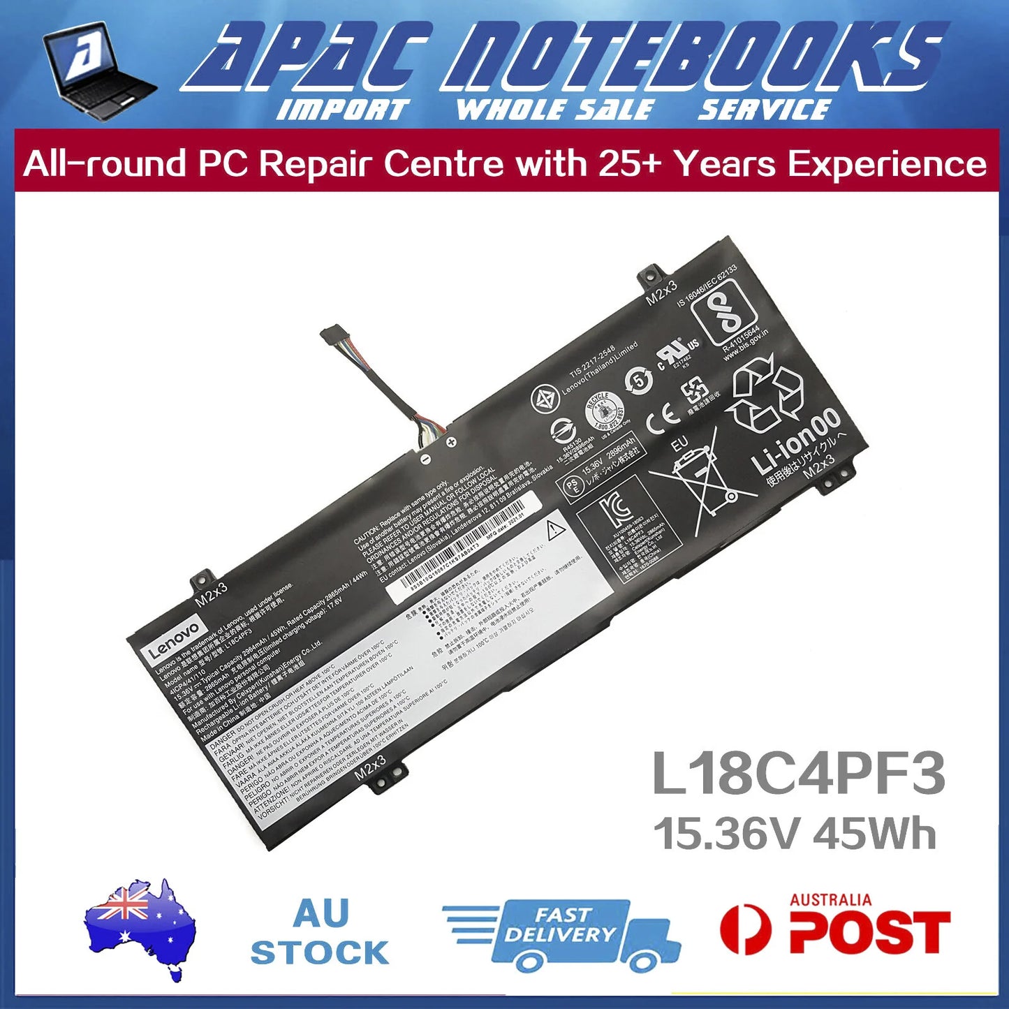 Genuine Battery for L18C4PF3 L18C4PF4 L18M4PF3 L18M4PF4 4ICP4/44/110 15.36V 45Wh