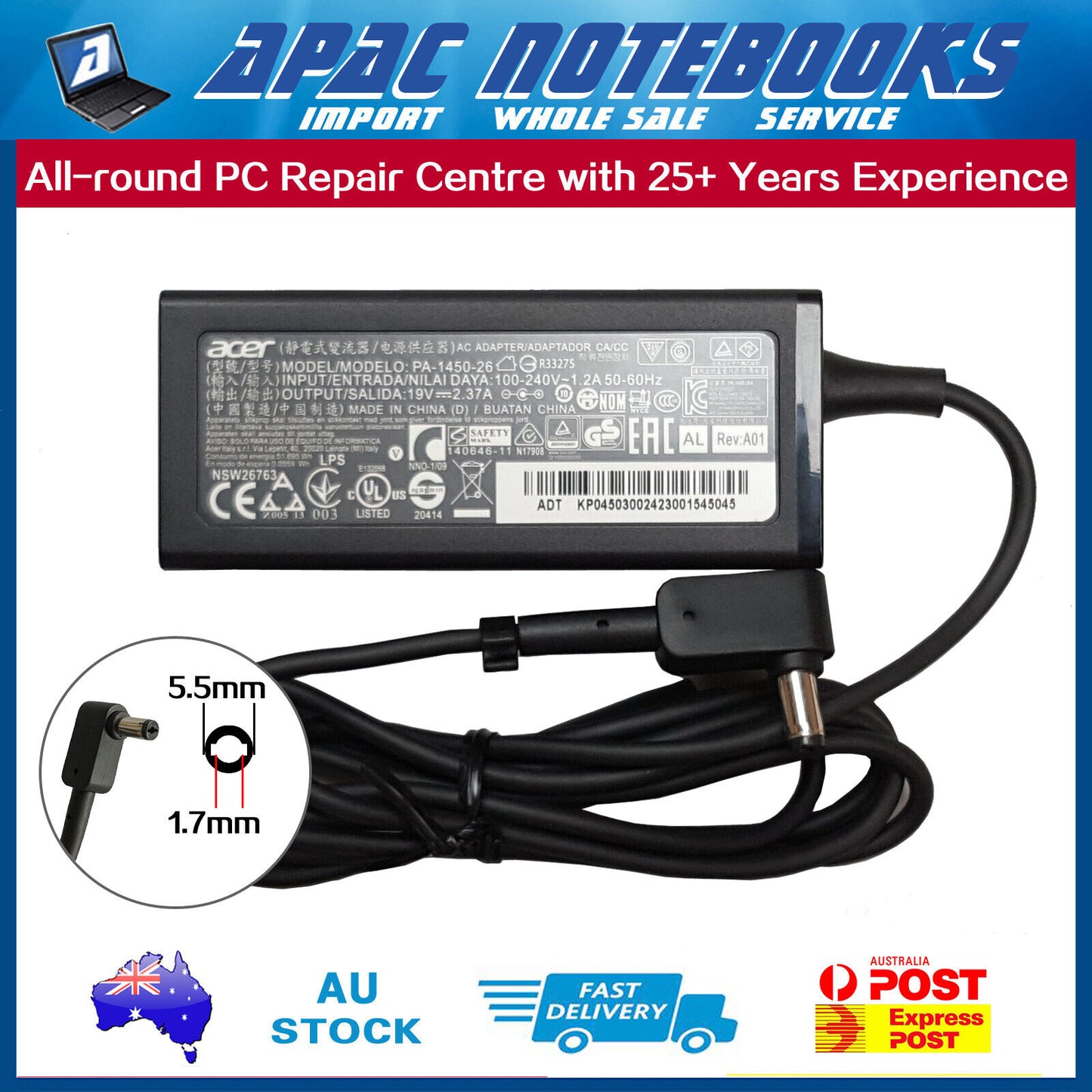 Genuine 45W AC Adapter Charger Acer Aspire E5-422 E5-553